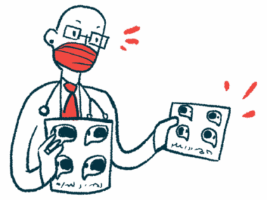 A doctor with test results in each hand shows surprise while looking at one set of them.