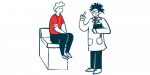A doctor consulting with a patient in an examination room.