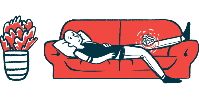 An illustration shows a person with joint pain lying on couch.