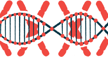 An illustration shows a DNA strand on a background of large X's.