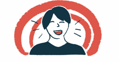 A person appears to be speaking, singing, or laughing enthusiastically.