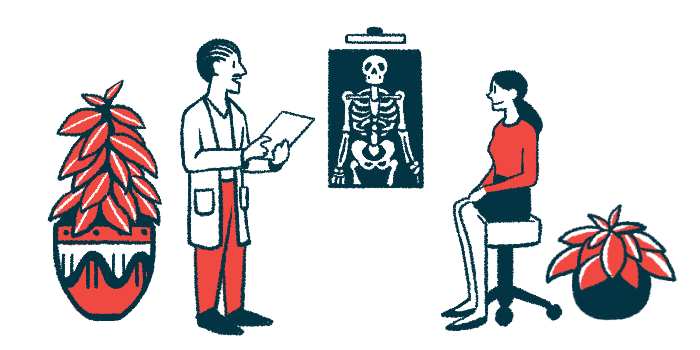 An illustration of a woman and a medical professional viewing an X-ray.