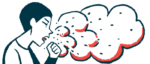 An illustration of a person coughing.