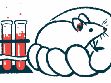 This is an illustration of a person holding a mouse next to vials of serum.