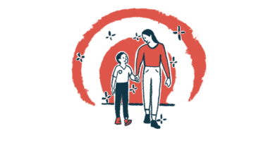 Illustration of a parent and child holding hands while walking.