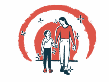 Illustration of a parent and child holding hands while walking.