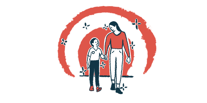 Illustration of a parent and child holding hands while walking.