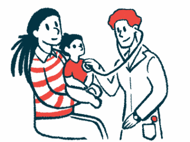 A doctor uses a stethoscope on a child being held by the mother.