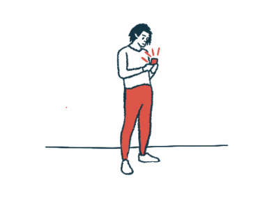 An illustration of a man looking at a smartphone.