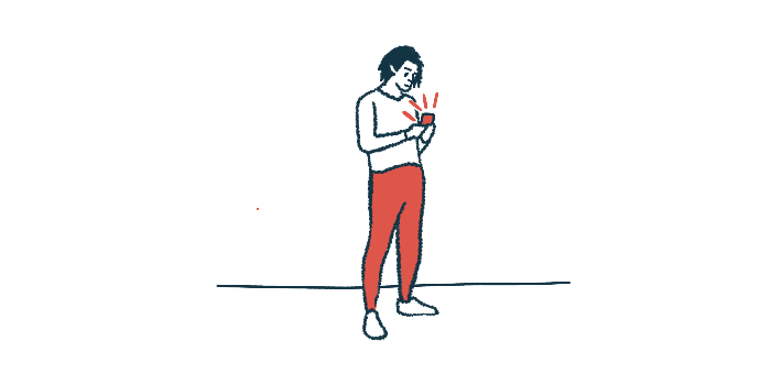 An illustration of a man looking at a smartphone.