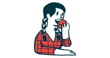 An illustration is shown of a woman eating an apple.